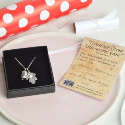 Oak leaf and acorn Christening necklace gifts for girls