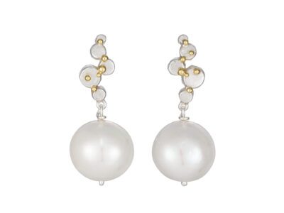 Silver gold pearl earrings