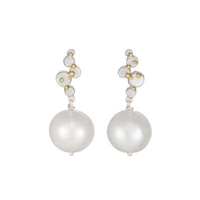 Silver gold pearl earrings