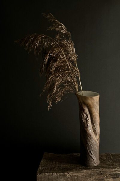 Hawthorn Tree Trunk Vessel By Sonya Wilkins Ceramics (version d with grasses)