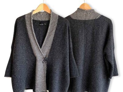 Charcoal oversized wrap cardigan in wool and silk from Susan Holton Knitwear