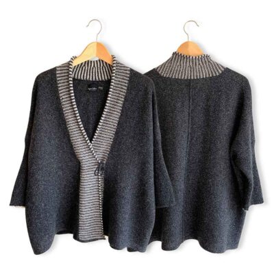 Charcoal oversized wrap cardigan in wool and silk from Susan Holton Knitwear