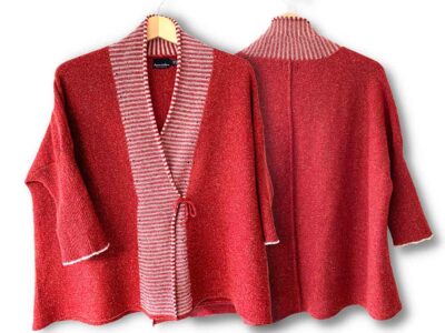 Terracotta red oversized wrap cardigan in wool and silk from Susan Holton Knitwear