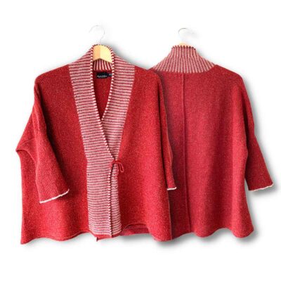 Terracotta red oversized wrap cardigan in wool and silk from Susan Holton Knitwear